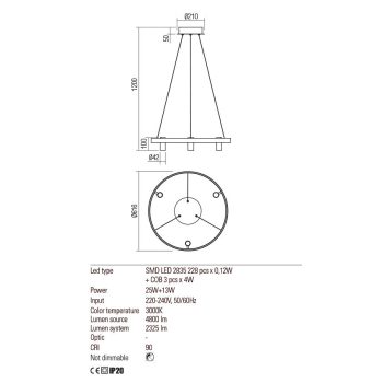   SUMMIT LED csillár, Minimál, matt fekete/arany, REDO 01-2491