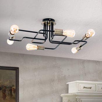   JAILHOUSE vintage mennyezeti lámpa, Orion-Molecz-DL 7-682/6 Patina/schwarz (6xE27)