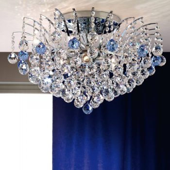   Klassisch mennyezeti lámpa, klasszikus-kristály, ORION-MOLECZ DLU 2324/9/62 chrom/blau (9xE14)