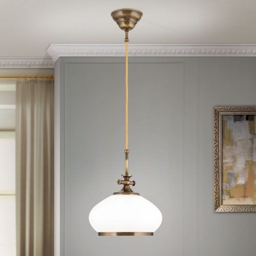 Empire függőlámpa, klasszikus, ORION-MOLECZ HL 6-1269 Patina-Kabel/385 opal-Patina