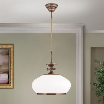   Empire függőlámpa, klasszikus, ORION-MOLECZ HL 6-1270 Patina-Kabel/386 opal-Patina